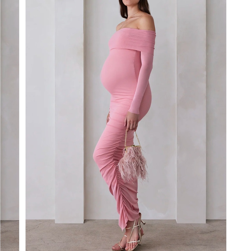 Chic Pink Off-Shoulder Maternity Dress
